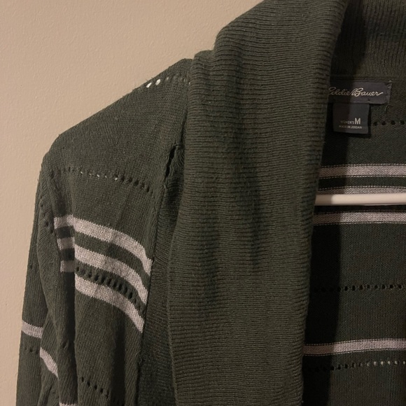 Green and Grey Stripped Eddie Bauer Cardigan - Picture 3 of 4